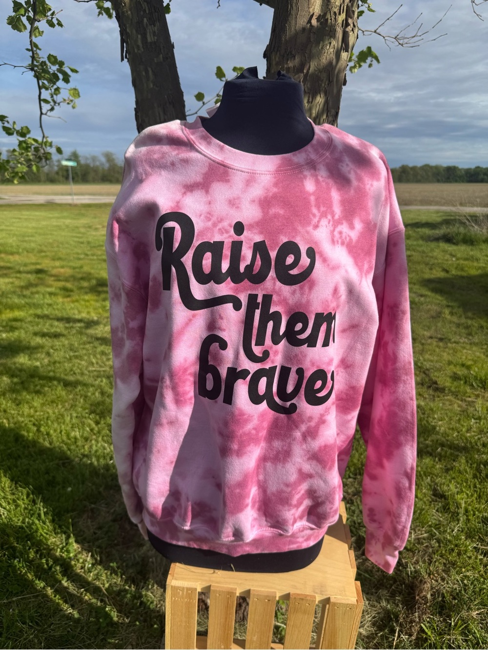 Pink Tie-Dye "Raise Them Brave" Sweatshirt